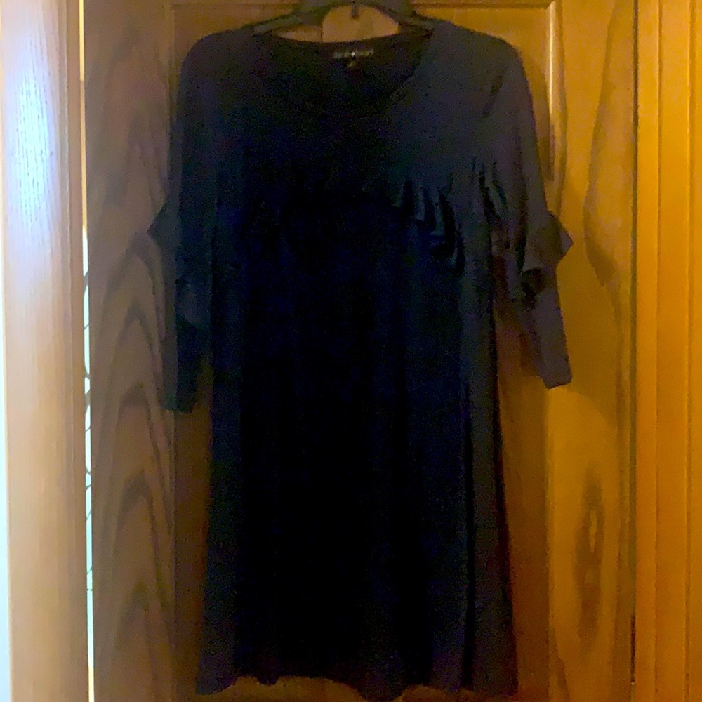 Navy knee length, long sleeve dress